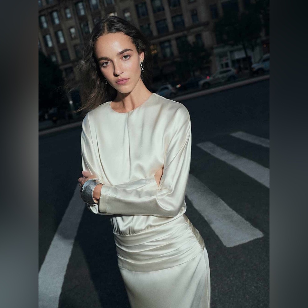 Reformation Esmee Silk Dress Ivory - Picture 2 of 14